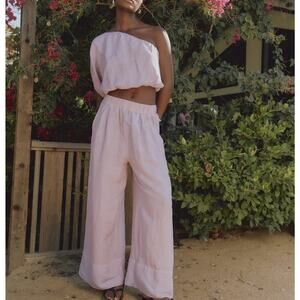 Stateside NWT Lilac Linen One Shoulder Top Wide Leg Pants 2 Piece Set XS NEW